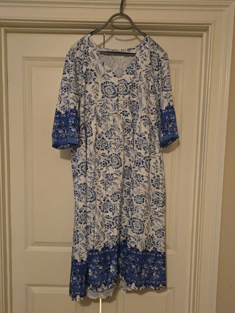 Women's Blue & White Floral Shift Dress -Cool   Comfortable Flowy Light Weight